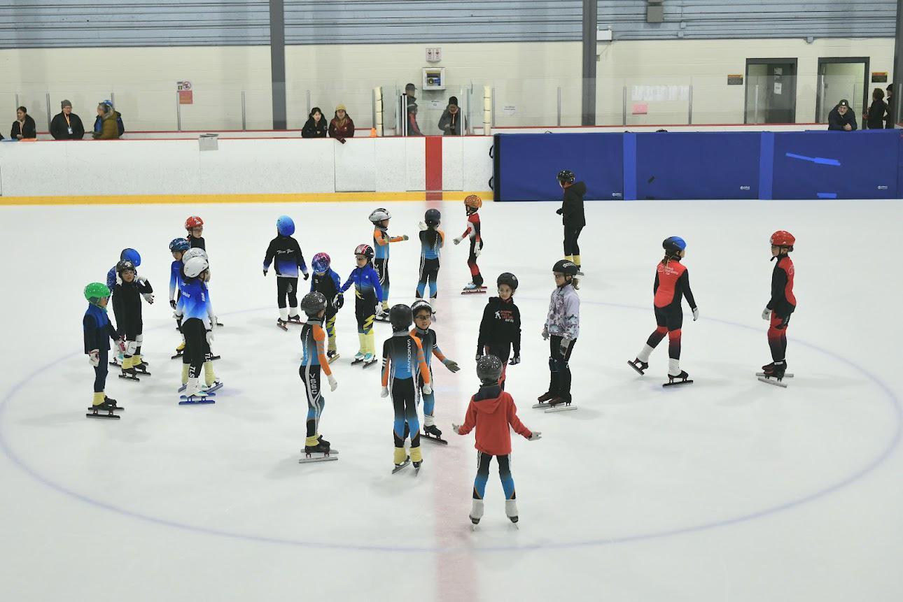 Young skaters at a speed skating meet